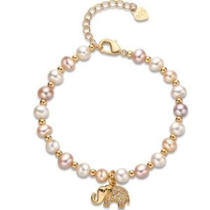 Elephant Pearl Bracelet 14k Gold Plated